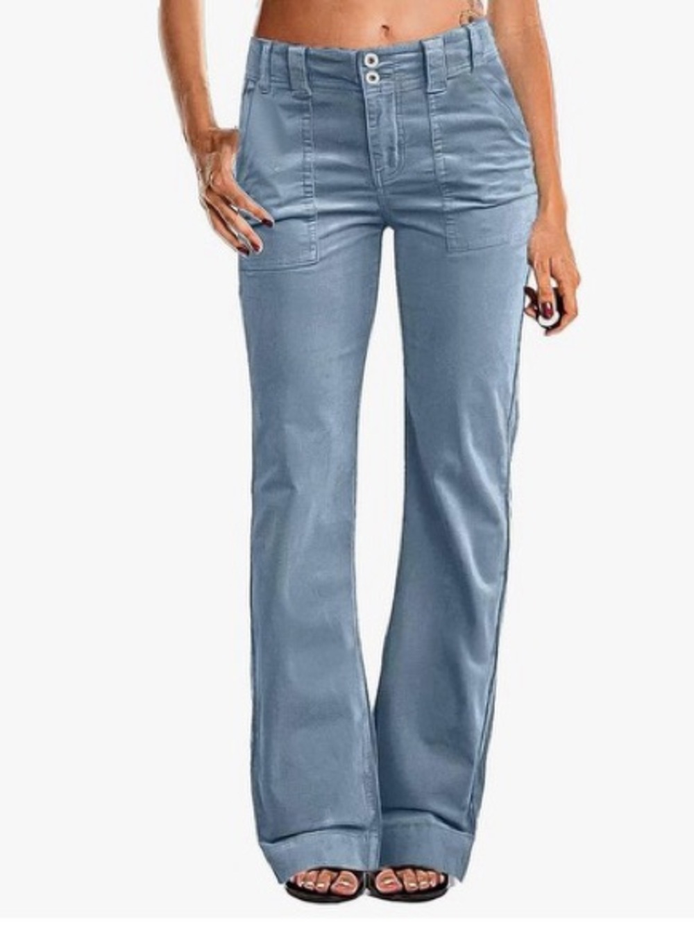 Flamingals Women's Wide Leg Pants Corduroy Light Blue Large